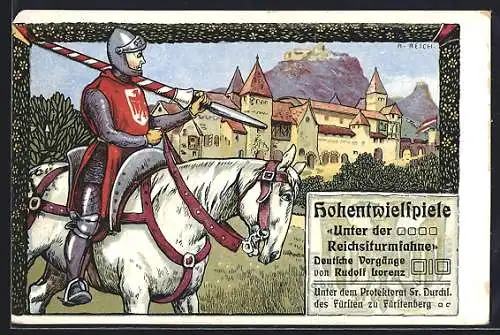 Künstler-AK Singen / Hohentwiel, Hohentwielspiele Unter der Reichssturmfahne, Ritter mit Lanze