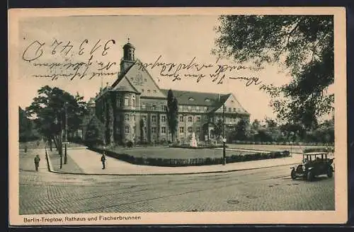 AK Berlin-Treptow, Rathaus und Fischerbrunnen