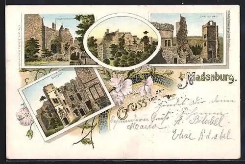 Lithographie Eschbach, Madenburg mit Burghof