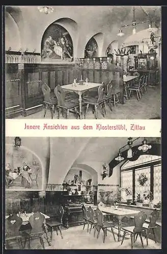 AK Zittau, Gasthof Klosterstübl, Innere Ansichten