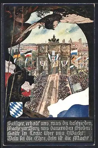 Künstler-AK sign. Max Honegger: München, Festumzug am Siegestor