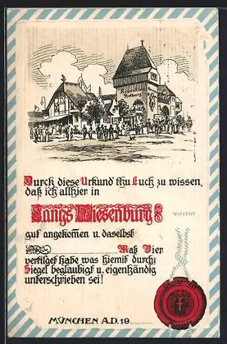 Lithographie München, Urkunde vom Oktoberfest mit Siegel