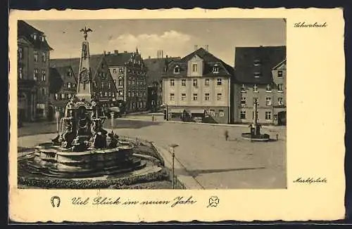 AK Schwabach, Gasthaus zum Stern und Springbrunnen auf dem Marktplatz