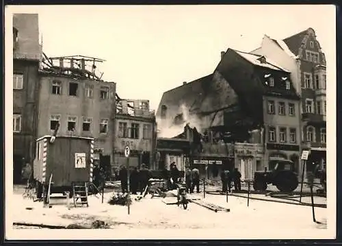 Foto-AK Mittweida, Marktplatz nach dem Brand