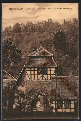 AK Neustadt i. Südharz, Altes Tor und Blick zur Ruine Hohnstein
