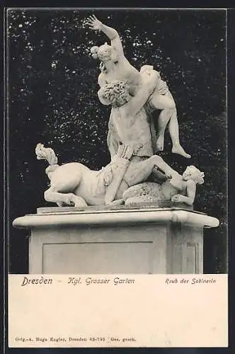 AK Dresden, Raub der Sabinerin, Statue im Grossen Garten