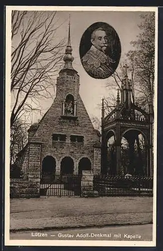 AK Lützen, Gustav Adolf-Denkmal mit Kapelle, Portrait