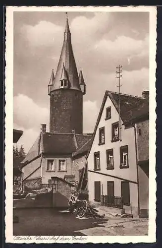 AK Ottweiler /Saar, Auf dem Graben mit altem Wehrturm