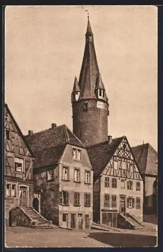 AK Ottweiler, Partie am alten Dom mit Fachwerkhäusern