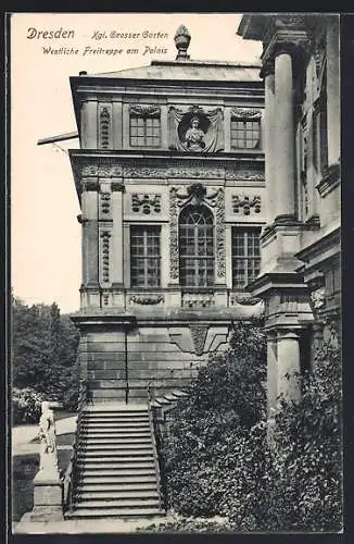 AK Dresden, Königlicher Grosser Garten, Westliche Freitreppe am Palais