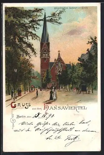 Lithographie Berlin, Kaiser Friedrich Gedächtnis-Kirche im Hansaviertel