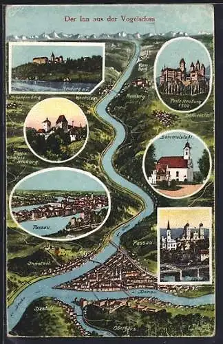 Künstler-AK Eugen Felle: Passau /Inn, Teilansicht, Dammelstadt Kirche und Schloss Neuburg
