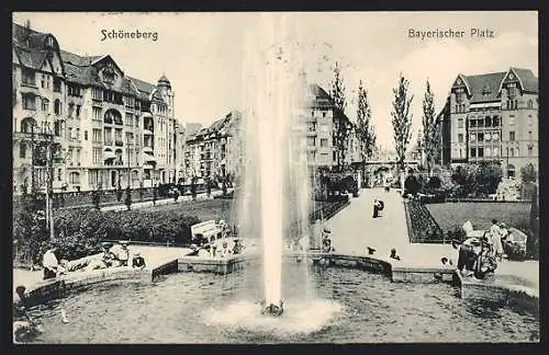 AK Berlin-Schöneberg, Bayerischer Platz mit Fontäne