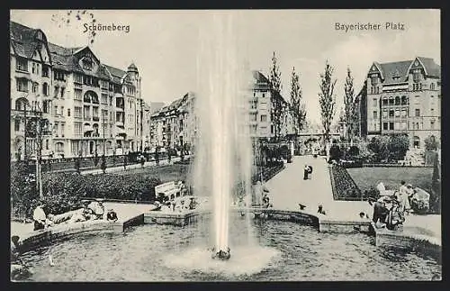 AK Berlin-Schöneberg, Bayerischer Platz mit Fontäne