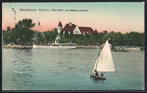 AK Berlin-Wannsee, Restaurant Schwedischer Pavillon vom Wasser gesehen