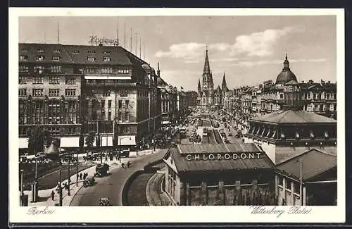 AK Berlin-Schöneberg, Wittenberg-Platz mit Kirche, Strassenbahn und Werbung für Chlorodont