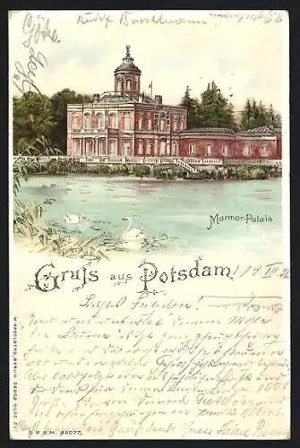 Lithographie Potsdam, Marmor-Palais, Halt gegen das Licht