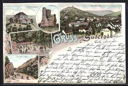 Lithographie Suderode, Gasthaus Felsenkeller, Kaltes Thal, Stubenberg, Lauenburg