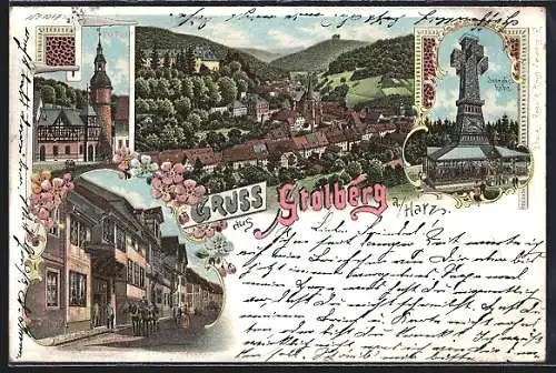 Lithographie Stolberg a. Harz, Gasthaus zum Weissen Ross, Joseph`s Höhe