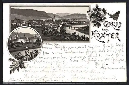 Lithographie Höxter, Ortsansicht