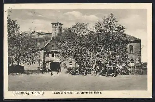 AK Salzmünde, Gasthof Fortuna, Inh. Herrmann Heinig, Schlossberg Hüneburg
