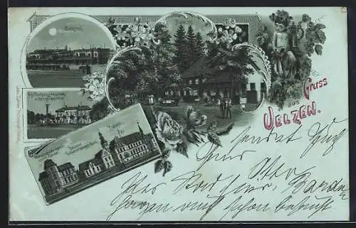 Mondschein-Lithographie Uelzen, Bahnhof, Fischerhof, Photographische Anstalt Louis Zander
