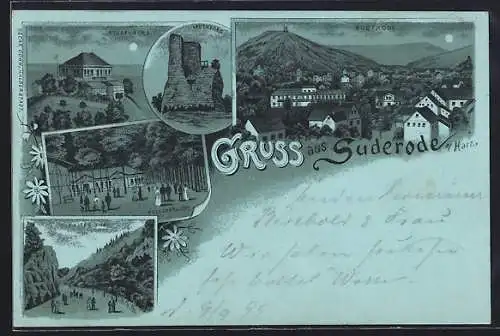 Lithographie Suderode / Harz, Gasthaus Felsenkeller, Stubenberg, Kaltes Thal