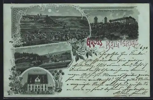 Lithographie Beilngries, Rathaus Totalansicht, Schloss Hirschberg
