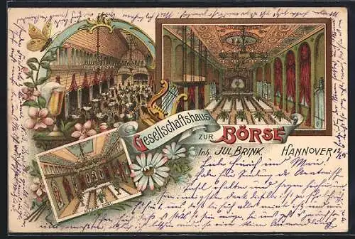 Lithographie Hannover, Gasthaus und Gesellschaftshaus Zur Börse mit kleinem und grossem Saal