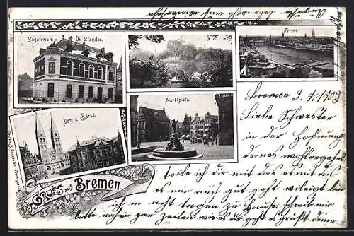 AK Bremen, Kurhotel Sanatorium Dr. Standke, Dom, Börse, Marktplatz
