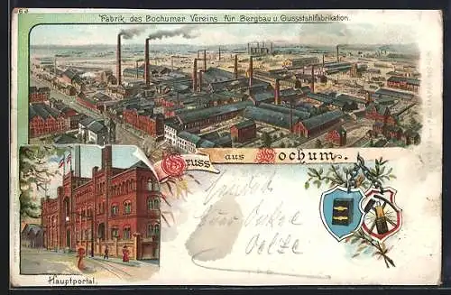 Lithographie Bochum, Fabrik des Bochumer Vereins für Bergbau & Gussstahlfabrikation, Hauptportal