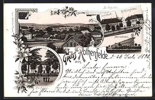 Lithographie Rothenfelde / Teutoburger Wald, Kurhaus, Badehotel, Sool-Bad, Altes Gradirwerk, Ortsansicht