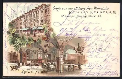 Lithographie München, Altdeutsche Weinstube Edmund Neuner & Co., Herzogspitalstrasse 20