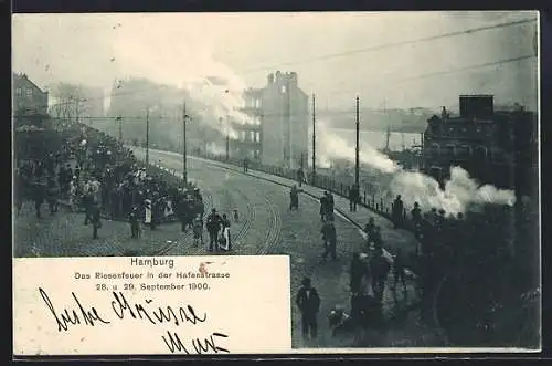 AK Hamburg-St. Pauli, Riesenfeuer in der Hafenstrasse, 28. & 29. September 1900, Brand