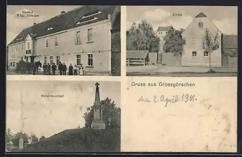 AK Grossgörschen, Gasthof Wilh. Fleischer, Monarchenhügel, Kirche