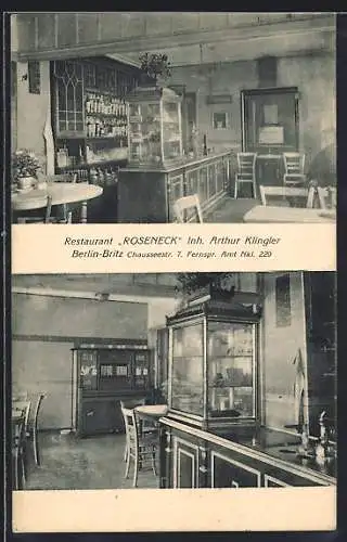 AK Berlin-Britz, Restaurant Roseneck, Inh. Arthur Klingler, Chausseestrasse 7