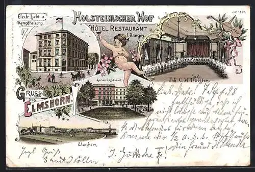 Lithographie Elmshorn, Hotel Restaurant Holsteinischer Hof von C. H. Holsten