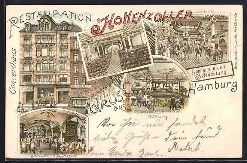 Lithographie Hamburg-Neustadt, Restaurant & Cafe Hohenzoller, Grossneumarkt