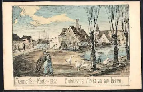 Künstler-AK Eutritzsch, Heimatfest-Karte 1930, Markt vor 100 Jahren
