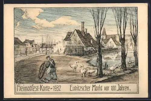 Künstler-AK Eutritzsch, Heimatfest-Karte 1930, Markt vor 100 Jahren