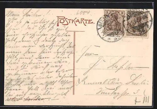 AK Berlin-Treptow, Strassenbahn an Ninnenbergs`s Parkschloss mit Blick in den Garten