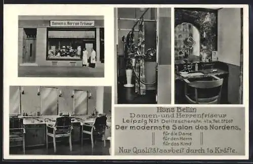 AK Leipzig, Friseur Hans Bellin, Delitzscherstrasse 47a