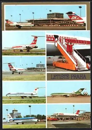 AK Prag, Flughafen mit verschiedenen Flugzeugen