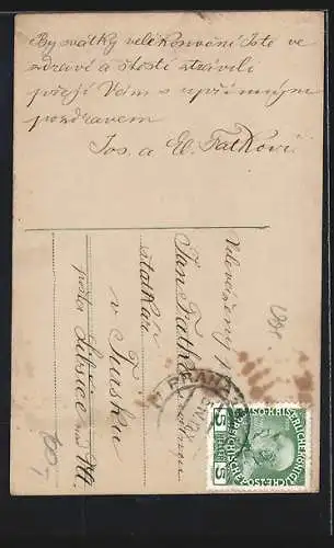 AK Dame in einer Ballon-Gondel aus einem Osterei