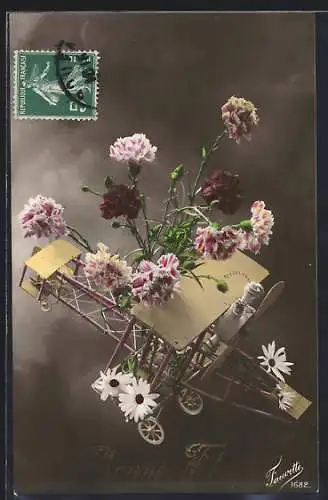 AK Flugzeug mit Blumen