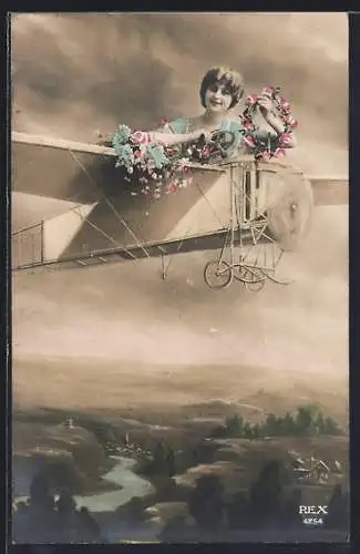 AK Dame in einem Flugzeug