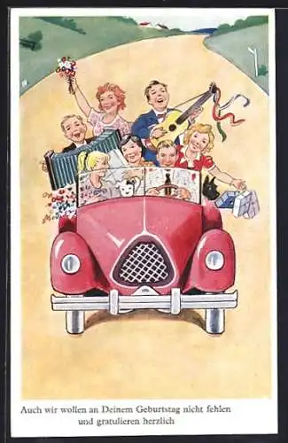 AK Geburtstagsgesellschaft im Auto