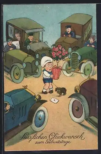 AK Verkehrschaos ausgelöst durch ein Kind mit Blumen und Hund