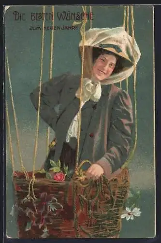 AK Dame in einem Ballon