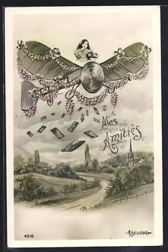 AK Mädchen in einem Flugzeug